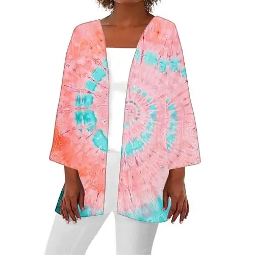 Produktbild: Strickjacke Blau Damen Sommeroberteile für Damen 2024, Trendige, Elegante und lässige Kimonos für Damen, leichte Strickjacke, Oberteile mit 3/4-Ärmeln, Überzüge Pullover Damen Winter (B, S)