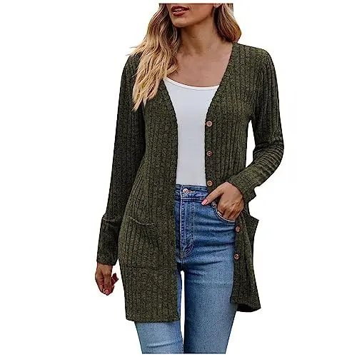 Produktbild: Strickjacke Kurz Damen Winter,Strickjacke Kurz Damen Women's Fashion Casual Farbe Herbst Und Winter Langarm Strickjacke Tops Jacke Strickjacke Damen Dünn Westen Mit Fell Gelbe Kurz (1-Armeegrün,S)