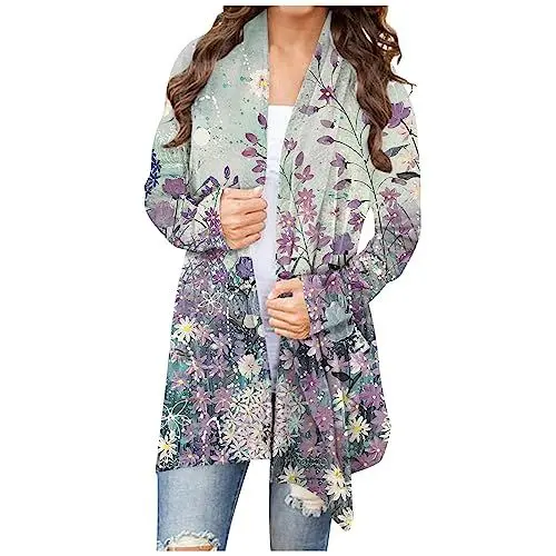 Produktbild: Strickjacke Weiß Cardigan Damens Lockere Tunika Schönes Cardigan Polyester Warme Rundhals Winter Schlich Longtops Damen Clubkleidung Longsleeve Helles Lila
