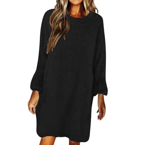 Produktbild: Strickkleid Damen Winter Damen Pullover Winter Rollkragenkleid Damen Kleiden Frauen Party Kleider Damen Rotes Strickkleid Damen Langarm Kleid Pulloverkleid Damen Silvester Schwarz XL
