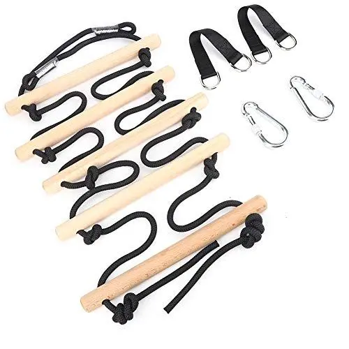 Produktbild: Strickleiter für, Strickleiter, 100 Kg Tragend, Holz + Polyester, 5 Stufen, für Draußen, Bewaldet, Zum Spielen, Klettern, Strickleiter für Drinnen und Draußen
