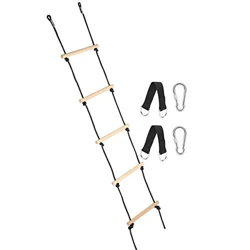 Produktbild: Strickleiter für, Strickleiter, 100 Kg Tragend, Holz + Polyester, 5 Stufen, Outdoor, Bewaldet, Zum Spielen, Klettern, Strickleiter für Drinnen und Draußen