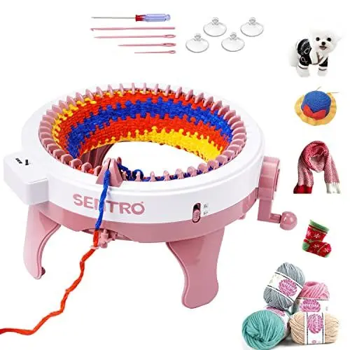 Produktbild: Strickmaschine, 48-Nadel-Strickmaschine mit Zählwerk, Looming-Maschine für Erwachsene, DIY-Strick-Rundstrickmaschine für Erwachsene und Kinder, Stricken von Schals, Hüten, Socken, Handschuhen (Rosa)
