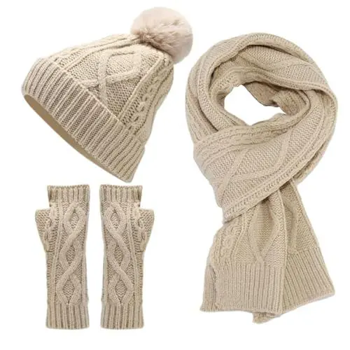Produktbild: Strickmütze Winter Skimütze Warm Fleece Gefütterte Pudelmütze Outdoor Sport Gestrickte Winter Geschenk Beanie Mütze Damen Winter