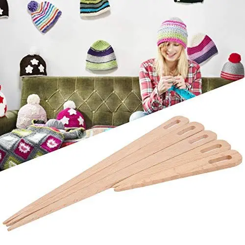 Produktbild: Stricknadeln für die Herstellung von Lumpenteppichen, 5 Stück Großes Auge Holz Schiffchen, Weben Häkelnadel für Nalbinding Weben, Webstuhl Garnwerkzeug für Amish-Knoten, Holzteppiche