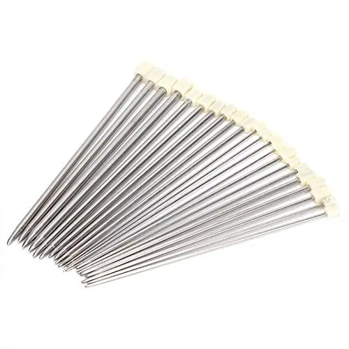 Produktbild: Stricknadel-Set, 22 Stück, Stricknadeln, Edelstahl, Gerade, Einspitzig, Handgemachte Wollwebwerkzeuge, Stricknadeln, Stricknadel, Häkelgarn für Haushaltsstricken (25 cm)