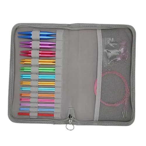 Produktbild: Stricknadel-Set, Tragbares Austauschbares Rundstricknadel-Set von 3 Bis 10 Mm mit PU-Tasche für die Familie