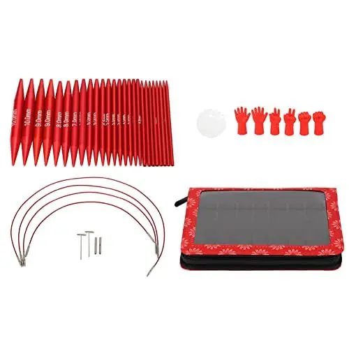 Produktbild: Stricknadel-Set aus Aluminiumlegierung, Farbige Nadeln aus Aluminiumlegierung Tragbares Stricknadel-Set mit Ergonomischen Griffen Zum Stricken von Kleidung, Pullovern, Schals