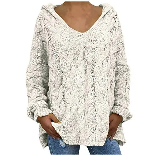 Produktbild: Strickpullover Damen Schwarz Weiss V Ausschnitt Pullover Damen Strickpullover Zopf Damen Zopfpullover Damen Weisse Strickjacke Kurz Sweatshirt Kapuze Damen Pullover Lustig Damen