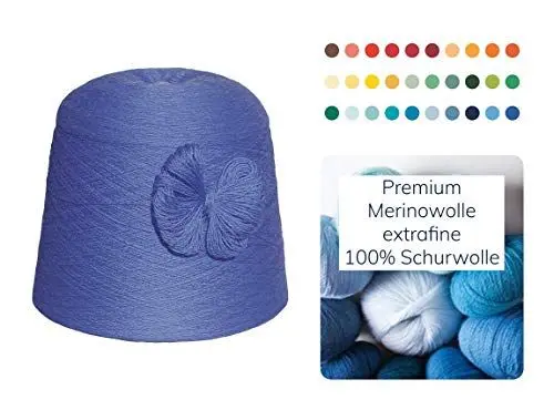 Produktbild: Strickwolle 1 kg 1000g Merinowolle Extrafine 100% Schurwolle Schafwolle Handstrick Wolle zum Stricken Häkelwolle Häkeln Garn Nadel 2,5 3 3,5 4 - Blau Bayrisch