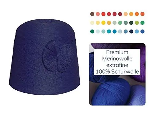 Produktbild: Strickwolle 1 kg 1000g Merinowolle Extrafine 100% Schurwolle Schafwolle Handstrick Wolle zum Stricken Häkelwolle Häkeln Garn Nadel 2,5 3 3,5 4 - Blau Marine