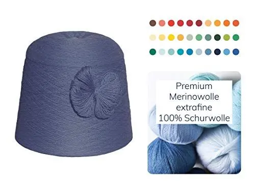 Produktbild: Strickwolle 1 kg 1000g Merinowolle Extrafine 100% Schurwolle Schafwolle Handstrick Wolle zum Stricken Häkelwolle Häkeln Garn Nadel 2,5 3 3,5 4 - Blau Mittelblau