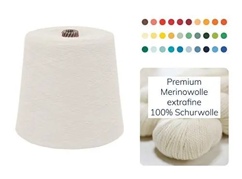 Produktbild: Strickwolle 1 kg 1000g Merinowolle Extrafine 100% Schurwolle Schafwolle Handstrick Wolle zum Stricken Häkelwolle Häkeln Garn Nadel 2,5 3 3,5 4 - Creme Elfenbein