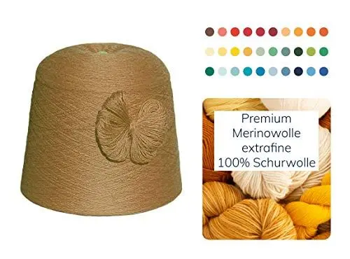 Produktbild: Strickwolle 1 kg 1000g Merinowolle Extrafine 100% Schurwolle Schafwolle Handstrick Wolle zum Stricken Häkelwolle Häkeln Garn Nadel 2,5 3 3,5 4 - Gelb Messing