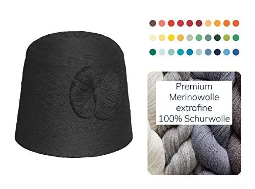 Produktbild: Strickwolle 1 kg 1000g Merinowolle Extrafine 100% Schurwolle Schafwolle Handstrick Wolle zum Stricken Häkelwolle Häkeln Garn Nadel 2,5 3 3,5 4 - Grau Anthrazit