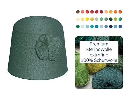 Produktbild: Strickwolle 1 kg 1000g Merinowolle Extrafine 100% Schurwolle Schafwolle Handstrick Wolle zum Stricken Häkelwolle Häkeln Garn Nadel 2,5 3 3,5 4 - Grün Smaragd