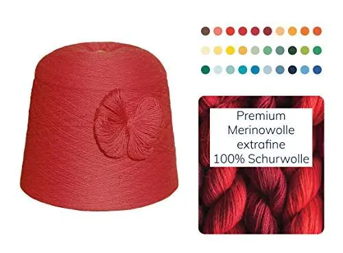 Produktbild: Strickwolle 1 kg 1000g Merinowolle Extrafine 100% Schurwolle Schafwolle Handstrick Wolle zum Stricken Häkelwolle Häkeln Garn Nadel 2,5 3 3,5 4 - Rot