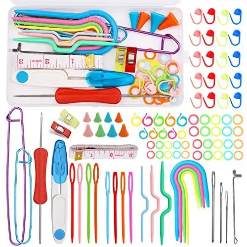 Produktbild: Strickzubehör, Stricken Zubehör Kit, Stricken Werkzeuge Set, Kunststoff Strickmarkers Set mit Maschenhalter, Stricken Nadlen Aufbewahrungsbox für Stricken Häkeln Handwerk