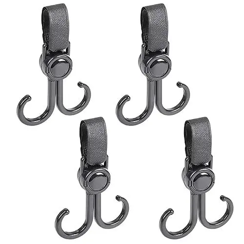 Produktbild: Stroller hook, Buggy Clips, 4 Pcs Black Adjustable Heavy Duty Pram Hook Clips, Baby Pram Accessories Set Stroller Hook Clips for Hanging Bags Shopping Bags Backpacks Purses Mommy Diaper Bag