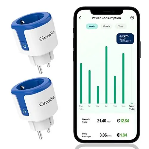 Produktbild: Stromverbrauchsmesser Steckdose 2x Stromzähler für Steckdose Strommessgerät Steckdose Stromverbrauchsmesser GreenSun WLAN Steckdose Alexa Steckdose Wifi Steckdose mit Zeitschaltuhr Stromzähler