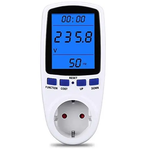 Produktbild: Stromverbrauchsmesser Strommessgerät Steckdose Stromzähler, Energiekostenmessgerät Stromkostenmessgerät Stromverbrauchszähler Messgerät Leistungsmesser, LCD-Hintergrundbeleuchtung 180 °-Lesbar Dispaly