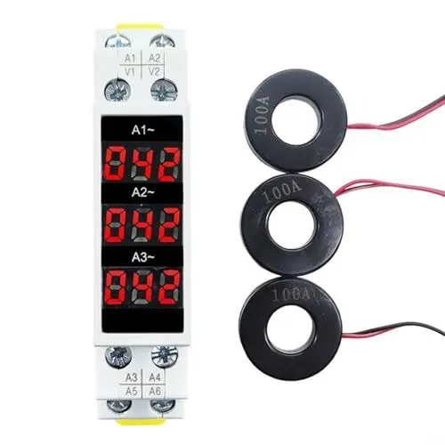 Produktbild: Stromzähler 3-Phasen Dreiphasiges Modulares Amperemeter, Mini-Din-Schienen-Digitalanzeige,Strommessgerät, Drehstromzähler Hutschiene Anzeige AC80–500 VAC/50–60 Hz