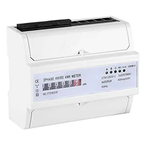 Produktbild: Stromzähler, KWh-Zähler mit Kilowatt-Triphase, Analoger 3-Phasen-Zähler, Zubehör, Zählersteckdosen, 3 Phasen, 4 Drähte, LED, DIN-Schiene, Strom, Stromverbrauch, Wattmeter,