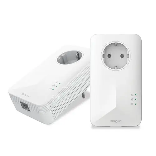 Produktbild: STRONG - Powerline 1000 Duo EU Set - 2 Powerline-Adapter - 1000 Mbps - Fast-Internetzugang - integrierte Steckdose - 300 m Reichweite - Für alle Router - LAN-Anschluss - Easy-Installation - weiß