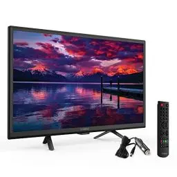 Produktbild: STRONG - 24 Zoll (60 cm) HD Fernseher SRT24HE4023 - 12V Fernseher ideal für Wohnwagen, Wohnmobil - Triple-Tuner - 2 HDMI-Anschlüsse (1 ARC), 1 USB-Port, Mini-AV, Antennen-/SAT-Anschluss - schwarz