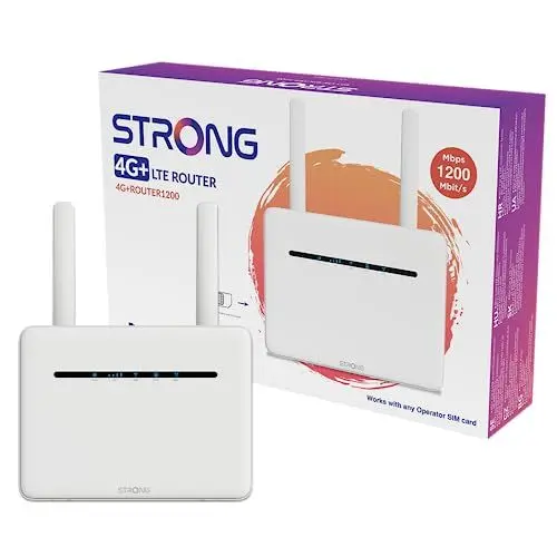 Produktbild: STRONG - 4G+ LTE Router 1200 - Mobiler Hotspot - Bis zu 300 Mbps 4G / 1200 Mbps WLAN - Ideal für IPTV, HD Streaming, Gaming - 4 Gigabit LAN-Anschlüsse - Für alle SIM-Karten geeignet - weiß