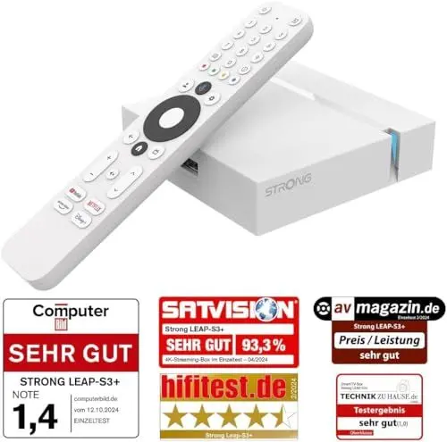 Produktbild: STRONG - Streaming Box Android TV 4K UHD - Leap-S3+ - Chromecast Built-in - Kompatibel mit Google Voice Assistant - Dolby Atmos & Dolby Vision - Google Play, Netflix, Prime Video & mehr