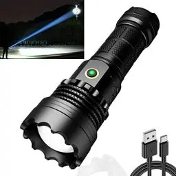 Produktbild: <strong>3km Extremweitschuss:</strong> LED Taktische Taschenlampe Extrem Hell 30000 Lumen, starke, batteriebetrieben, USB aufladbar, IPX67 Wasserdicht,5 Lichtmodi für Camping Wandern Notfälle(1 * 26650 Akku)