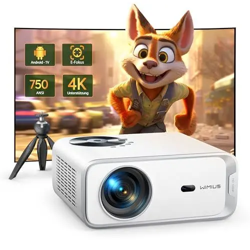 Produktbild: Beamer<strong>Andriod TV:</strong>  25000Lumen WiFi Bluetooth Beamer Native 1080P Full HD 4K Unterstützt, Auto Trapezkorrektur Elektrischer Fokus Zoom Video Beamer Heimkino Freien mit Stativ für iPhone/Android/Tablet