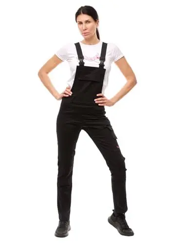Produktbild: strongAnt Latzhose Damen Strong Cotton Stretch mit Kniepolstertaschen Latzhose für Handwerk und Bau – Schwarz, Gr. 46