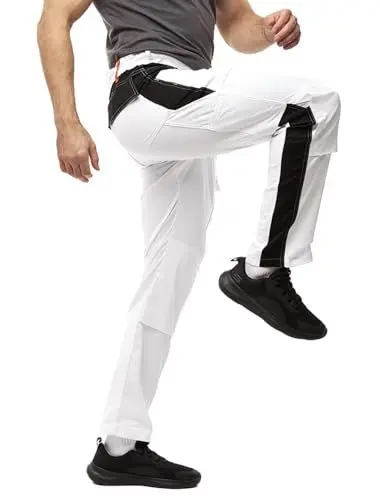 Produktbild: strongAnt Malerhose Stretch Stuckateur Putzer Arbeitshose Weiß mit Kniepolstertaschen - Weiß-Schwarz. Größe: 48