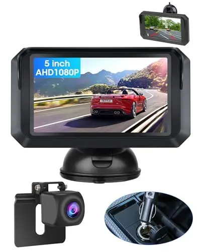 Produktbild: <strong>Exklusiver Stil:</strong>  5 Zoll Rückfahrkamera Auto AHD 1080P Rückfahrkamera mit Monitor Zwei Arten der Installation DIY Parkleitlinie IP68 wasserdichte Rückfahrkamera 12V-24V
