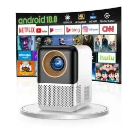 Produktbild: <strong>Fernbedienung Fokus:</strong>  Mini Beamer 1080P Android 10.0 Wandprojektor mit Lautsprecher, Netflix, Auto-Fokus 2+16GB TV Beamer Bluetooth