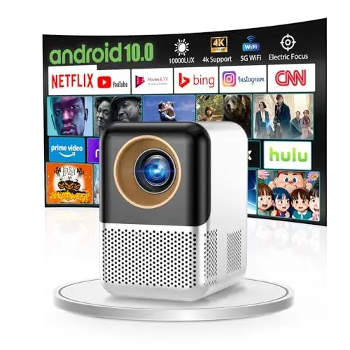 Produktbild: <strong>Fernbedienung Fokus:</strong>  Mini Beamer 1080P Android 10.0 Wandprojektor mit Lautsprecher, Netflix, Auto-Fokus 2+16GB TV Beamer Bluetooth