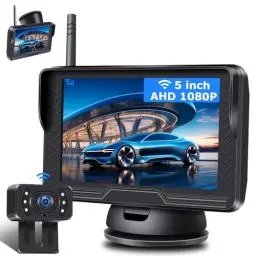 Produktbild: <strong>Stabiles Bild:</strong> AHD 1080P Rückfahrkamera Kabellos, Rückfahrkamera Funk mit 5 Zoll Rückfahrkamera mit Monitor 6 LED Drahtlose Rückfahrkamera Auto Super Nachtsicht 170° Weitwinkel für DC 12V Auto SUV LKW
