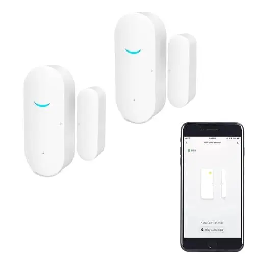 Produktbild: WiFi Türfenstersensor: Smart Window Detector, Tuya Smart Alarm mit kostenloser Benachrichtigung, Smart Home Sicherheitssystem, kompatibel mit Alexa Google Home (2 Pack)