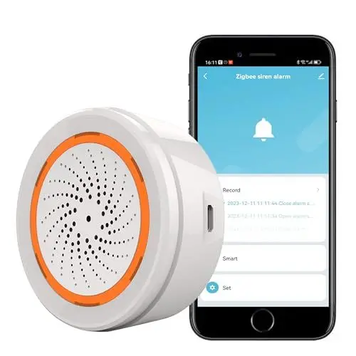 Produktbild: <strong>Zigbee Smart Sirene Alarm:</strong>  Drahtloser Alarm für Haussicherheit & Hausautomation, App-Steuerung, Stroboskop-Blitzalarm-Sirene 100dB Sounder, Tuya Zigbee Hub erforderlich, kompatibel mit Alexa Google