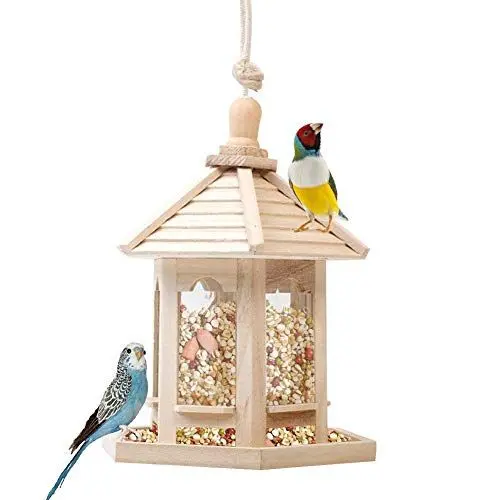 Produktbild: Stronrive Vogelfutterspender Holz zum Aufhängen, Vogelhäuschen Hängend Vogelfutterhaus Vögel Futterstation Vogelfutterstation zum Aufhängen Vogelhaus Wild Bird Feeder für Vogel