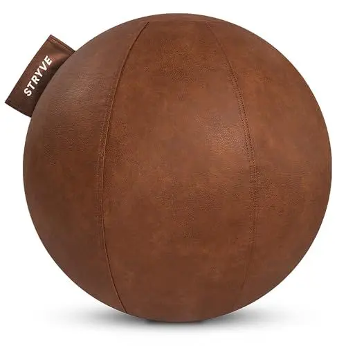Produktbild: STRYVE Active Ball Natural Brown 65cm – Design Award GEWINNER – Kunstleder-Gymnastikball für Fitness, Yoga, Pilates – Ergonomischer Sitzball fürs Büro, inkl. Luftpumpe & E-Book, belastbar bis 150kg