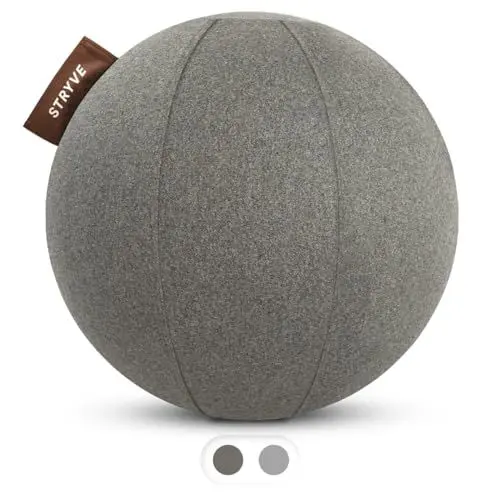 Produktbild: STRYVE Active Ball Warm Grey 65 cm – Design Award GEWINNER – Wollfilzbezug-Gymnastikball für Fitness, Yoga, Pilates – Ergonomischer Sitzball fürs Büro, inkl. Luftpumpe & E-Book, belastbar bis 150kg