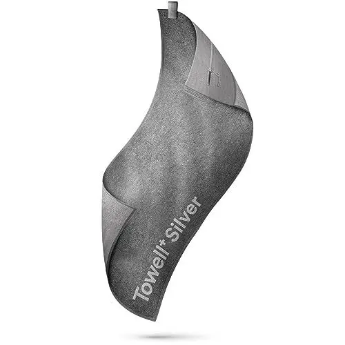 Produktbild: STRYVE Sporthandtuch – Das Original – Towell+ Silver – Silver Grey – 105 x 42,5 cm – Magnetclip & Rutschschutz – Antibakterielles & Geruchshemmendes Sporthandtuch – Ideales Handtuch fürs Gym