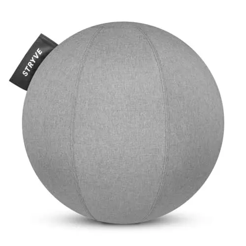 Produktbild: STRYVE – Active Ball Casual Grey 70cm – Stoff Gymnastikball für Balance, Yoga, Pilates & Fitness – ergonomischer Sitzball Büro – Balance Ball inkl. Luftpumpe + Trainings E-Book (belastbar bis 150kg)