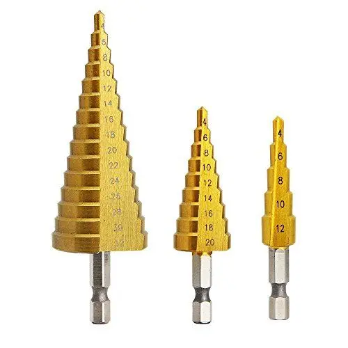 Produktbild: Stufenbohrer, Hex Shank Pagoda Bohrer, Hochgeschwindigkeitsbohrer, YOCZOX HSS Konusbohrer mit TITAN Beschichtung, Ideal für Holz, Kunststoff, Rigips, Metall etc. Ø 4-12mm, Ø 4-20mm, Ø 4-32mm, 3er Pack