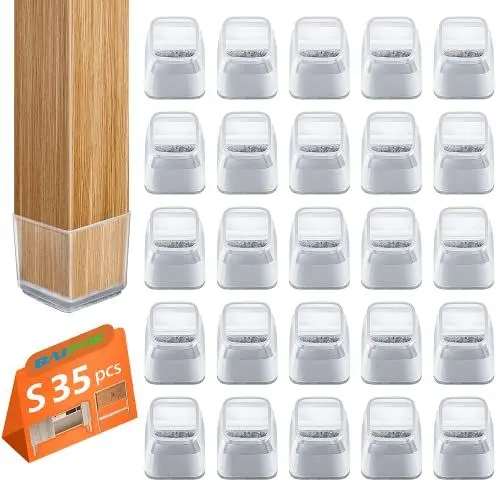 Produktbild: Stuhlbeinkappen Eckig, 35pcs Bodenschoner für Stühle, Schutzkappen für Stuhlbeine mit Filz, Klare Silikon Stuhlbeinschoner Zum Schutz von Böden, Klein(23-31mm)