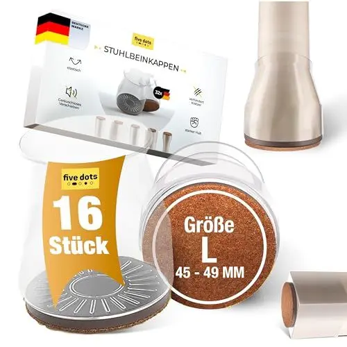 Produktbild: Stuhlbeinkappen & Filzgleiter für Stühle als Stuhlbeinschoner (L, 16 Stück) Stuhlgleiter Ersatz - Stuhlsocken/Stuhlbeinkappen Rund als Stuhl Filzgleiter & Gleiter für Stühle