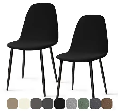 Produktbild: Stuhlhussen 2 Stück Stretch Stuhlhussen für Esszimmerstühle Universal Spandex Hussen für Stühle Abnehmbare Waschbar Stuhlbezüge Stuhl Hussen für Küchenstühle Hotel Bankett (Schwarz, 2 Stück)-KC